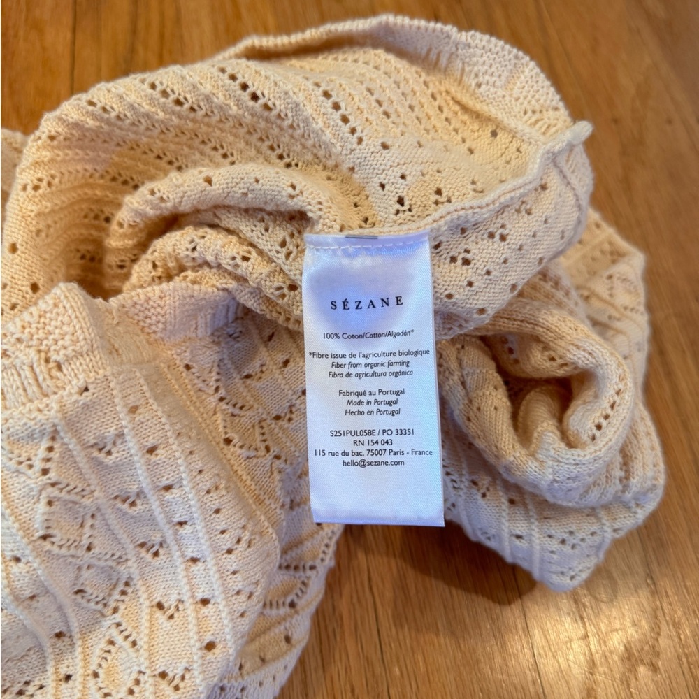 Sezane Cream Openwork Cropped Crewneck Sweater - Picture 5 of 7